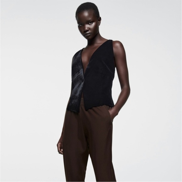NWT Zara Combination Velvet Vest Black (P) - Picture 3 of 12
